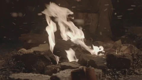 Campfire blazes in the snow Video stock 74749526