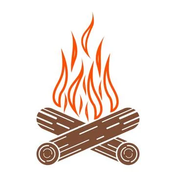Campfire, bonfire icon, flame, fire, bonfire with coals isolated on white Illustrazione stock