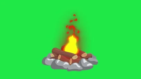 Campfire Bonfire Loop Animation Motion Graphic Isolated On Green Screen Video stock 303387844