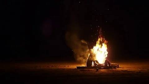 Campfire Burning on the Beach in Indonesia Stock-Footage 76933111