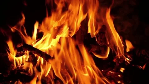 Campfire. burning fire/ slowmo vertical pan Stockbeeldmateriaal 84036530
