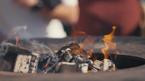 Campfire Burning with Glowing Wood Stock Footage 340549503