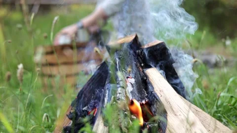 Campfire Burning on Green Grass Stock-Footage 280123365