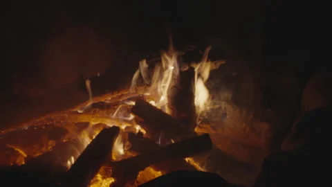 Campfire with burning logs at Santa Claus Village in Rovaniemi Stock Footage 340474853