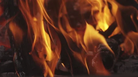 Campfire Burning Night - Close-up, Take 3 - 120fps Stock Footage 131485656