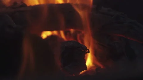 Campfire Burning Night - Close-up, Take 5 - 120fps Stock Footage