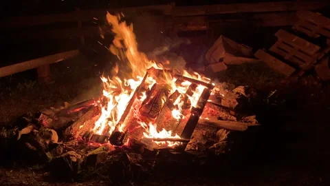 Campfire burning in night time. 動画素材 141208667