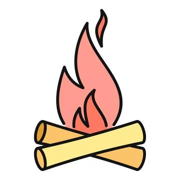 Campfire burning orange and red flame over two crossed logs Ilustração Stock