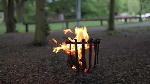 Campfire Burning with Soft Blur Background, Parallax Shot Video stock 310939378