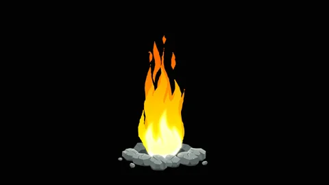 Campfire burning on stones. Cartoon flam... | Stock Video | Pond5