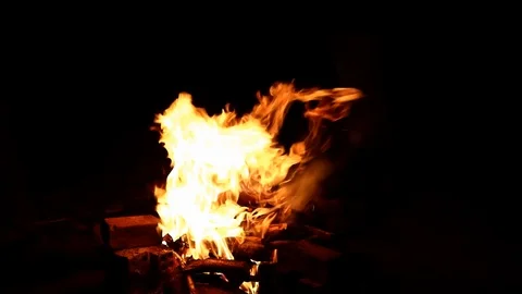 Campfire camp, burning fire camp in a windy night Stock-Footage 103023740