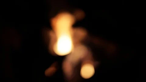 Campfire camp fire summer burning fire. Burning at Night.  Blured lights of burn Stock Footage 85866237