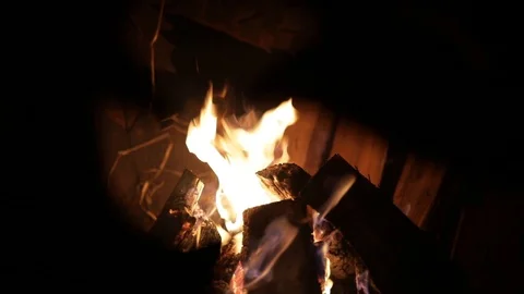 Campfire camp fire summer burning fire. Burning at Night. Stock Footage 85866606