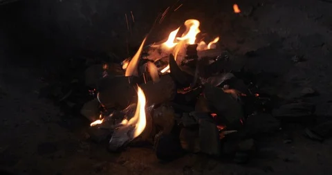 Campfire camp fire summer burning fire campfire in 4K Stock Footage 96111902