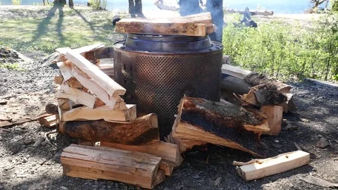 Campfire. Camping in BC (part three) Stock-Footage 74866751