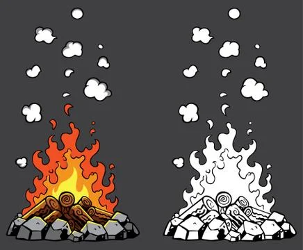 Campfire Cartoon Set Stockillustratie