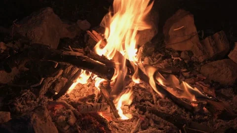 Campfire Closeup Burning in the Night Stock Footage 135117245