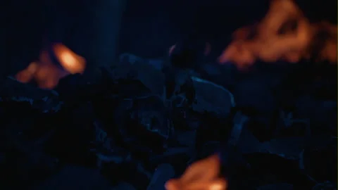 Campfire coals shot in close-up, preparing for a barbecue Stock Footage 156778023