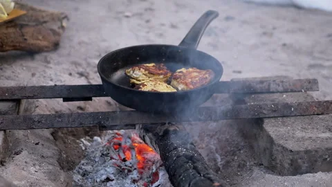 Campfire Cooking: Fish Cakes Stock-Footage 293280632