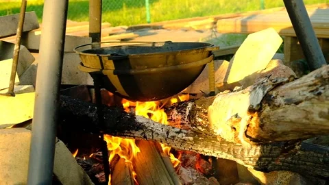 Campfire cooking. Stock Footage 155205994