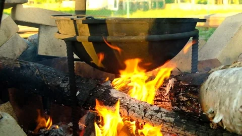 Campfire cooking. Stock Footage 155206529