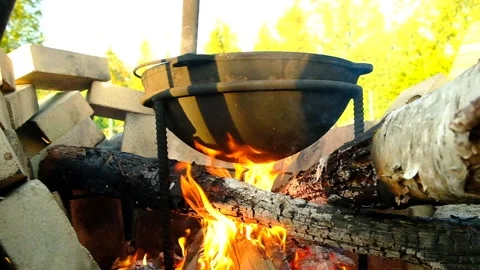 Campfire cooking. Stock Footage 155206547