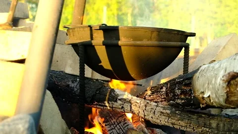Campfire cooking. Stock Footage 155207011