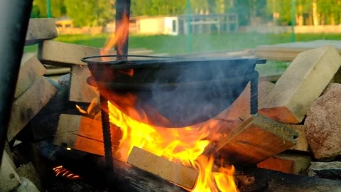 Campfire cooking. Stock Footage 155207012