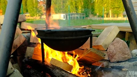 Campfire cooking. Stock Footage 155207046