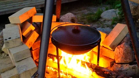 Campfire cooking. Stock Footage 155207072