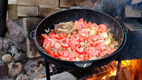 Campfire cooking. Stock Footage 156178228
