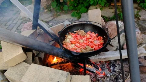 Campfire cooking. Stock Footage 156178362