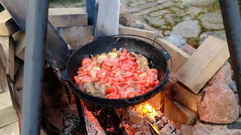 Campfire cooking. Stock Footage 156178523