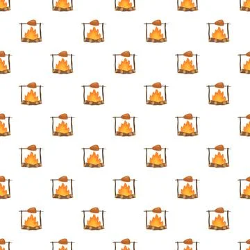Campfire cooking meat seamless pattern background camping theme 库存插图
