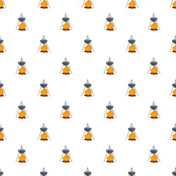 Campfire cooking pot seamless repeating pattern background 스톡 일러스트
