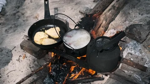 Campfire Cooking Scene Stock Footage 303758511