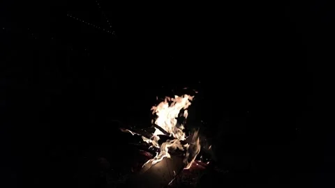 Campfire in a Dark Meadow with Glowing Flames and Sparks 库存影片 341909232