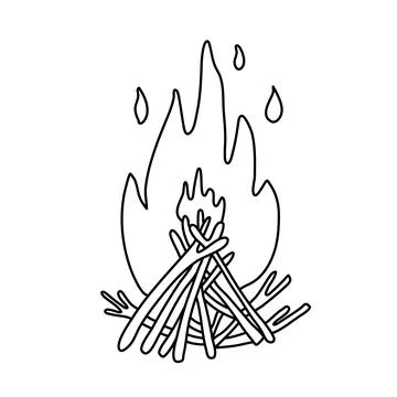 Campfire doodle. Fire flame and branches Stock Illustration