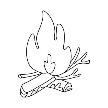 Campfire. Fire flame and logs in doodle style Stock Illustration