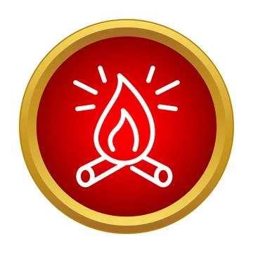 Campfire fire flame icon on red button Stock Illustration