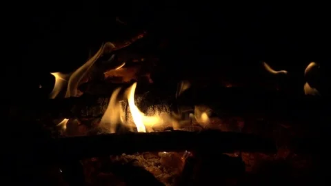 Campfire fire at night close up, slow motion, full hd video clip Stock Footage 85126808