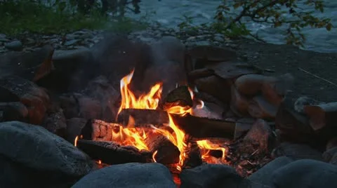 Campfire in Fire Ring by River 스톡 동영상 11861749