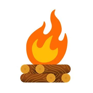 Campfire with firewood. Flat vector isolated on white. Stock Illustration