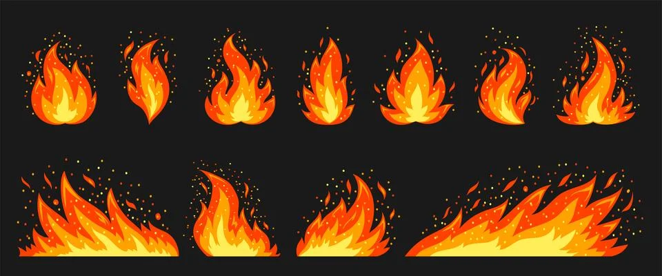 Campfire flame flat red hot flame fire burn shape Stock Illustration