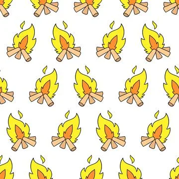 Campfire flame seamless pattern textile print. repeat pattern background desi Illustrazione stock