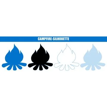 Campfire flame silhouette variations in blue and outline styles during outd.. Stock Illustration