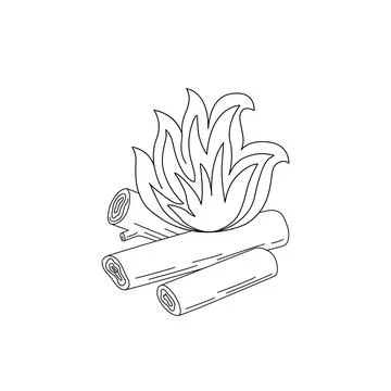 Campfire with flame on stack of firewood hand drawn doodle illustration, pile Stock Illustration