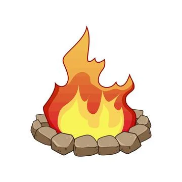 Campfire flames burning in stone ring Stock-Illustration
