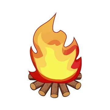 Campfire flames burning on wood logs Stock Illustration