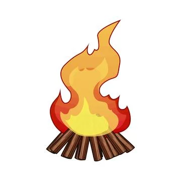Campfire flames burning wood logs illustration Stock Illustration